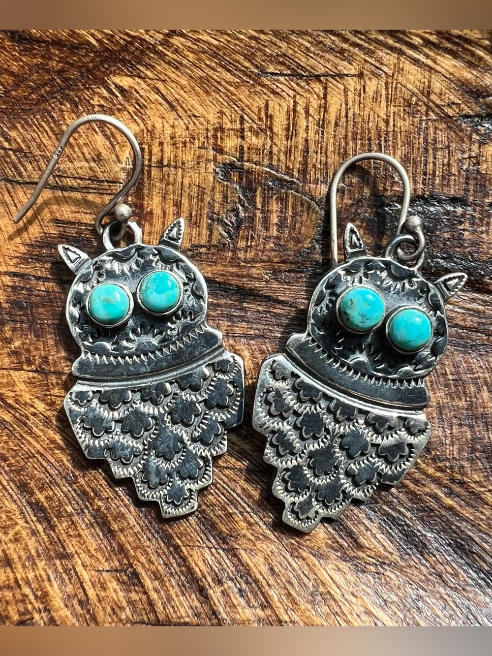 Sterling Silver Kingman Turquoise Owl Earrings